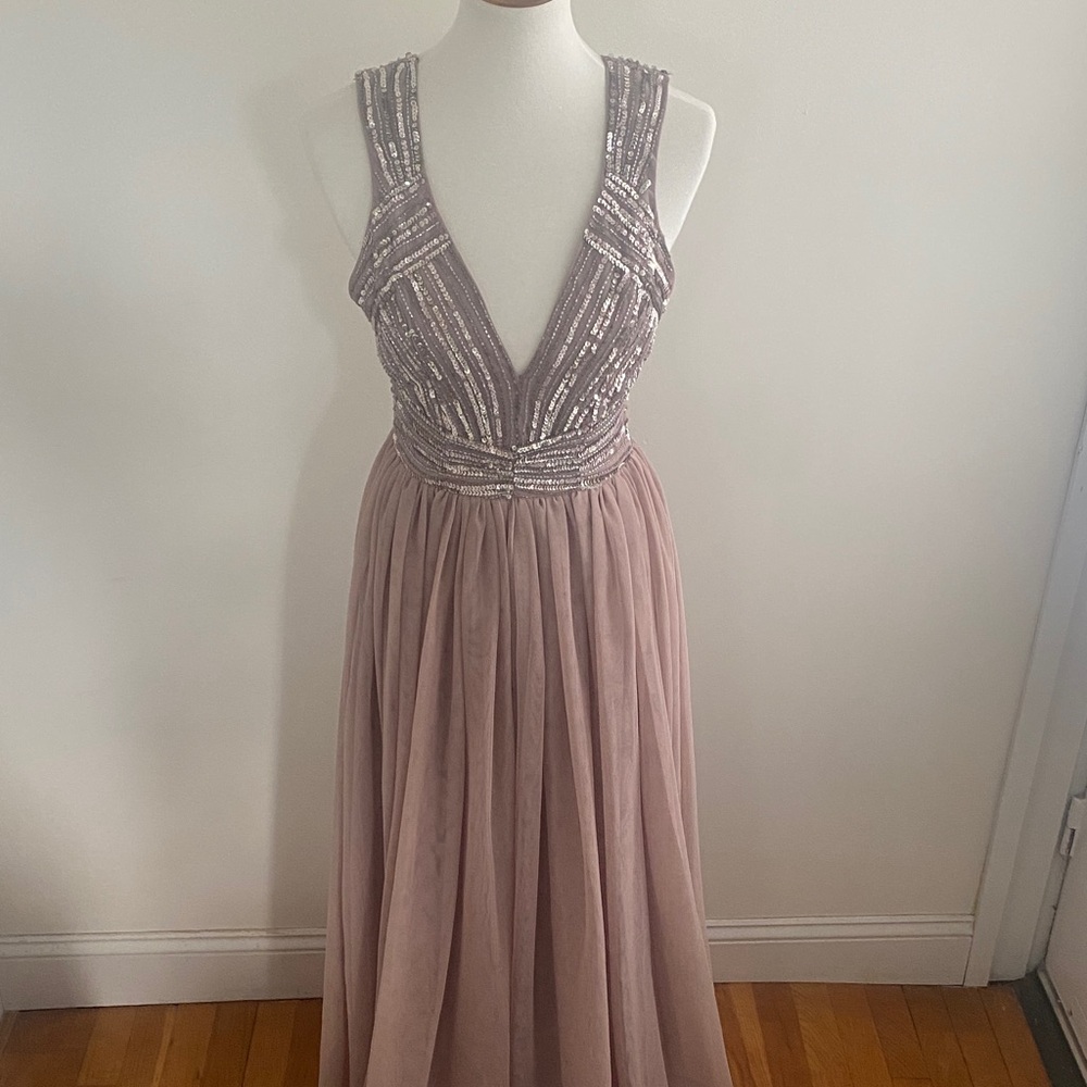 ASOS Beaded V-Neck Prom Dress in Dusty Rose